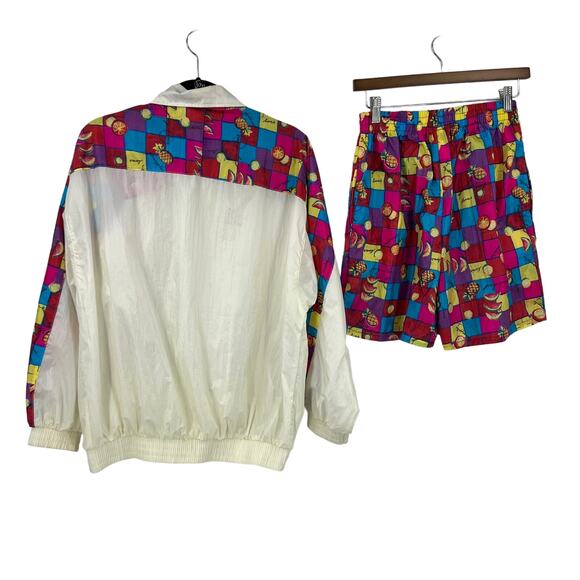Vtg Slades Windbreaker Shorts Jacket Outfit Neon & White 100% Nylon Women Small - Picture 2 of 9